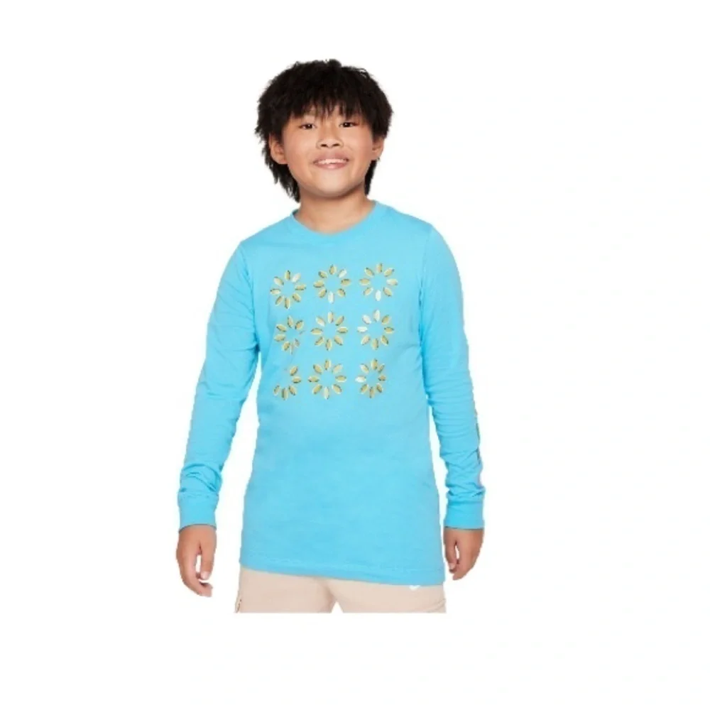 Nike Big Kids Sportswear Relaxed Fit Printed T-Shirt Baltic Blue Size M, shirt